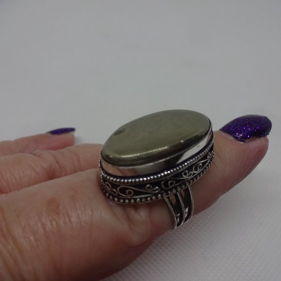 Stunning "APACHE PYRITE" Handmade Sterling Ring Size 8 #854 - Picture 2 of 3